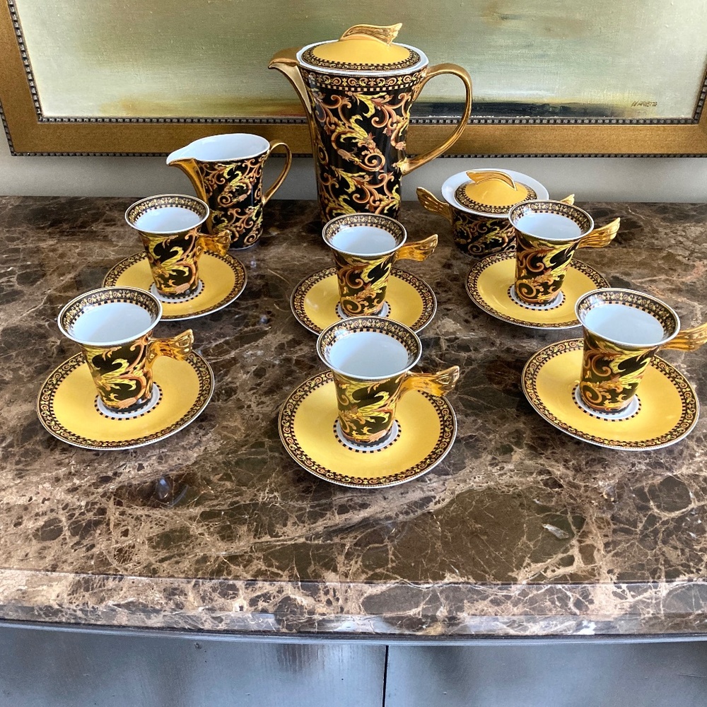 Versace design 'Barocco' (1994-2017) from  Rutherford porcelain Coffee service.